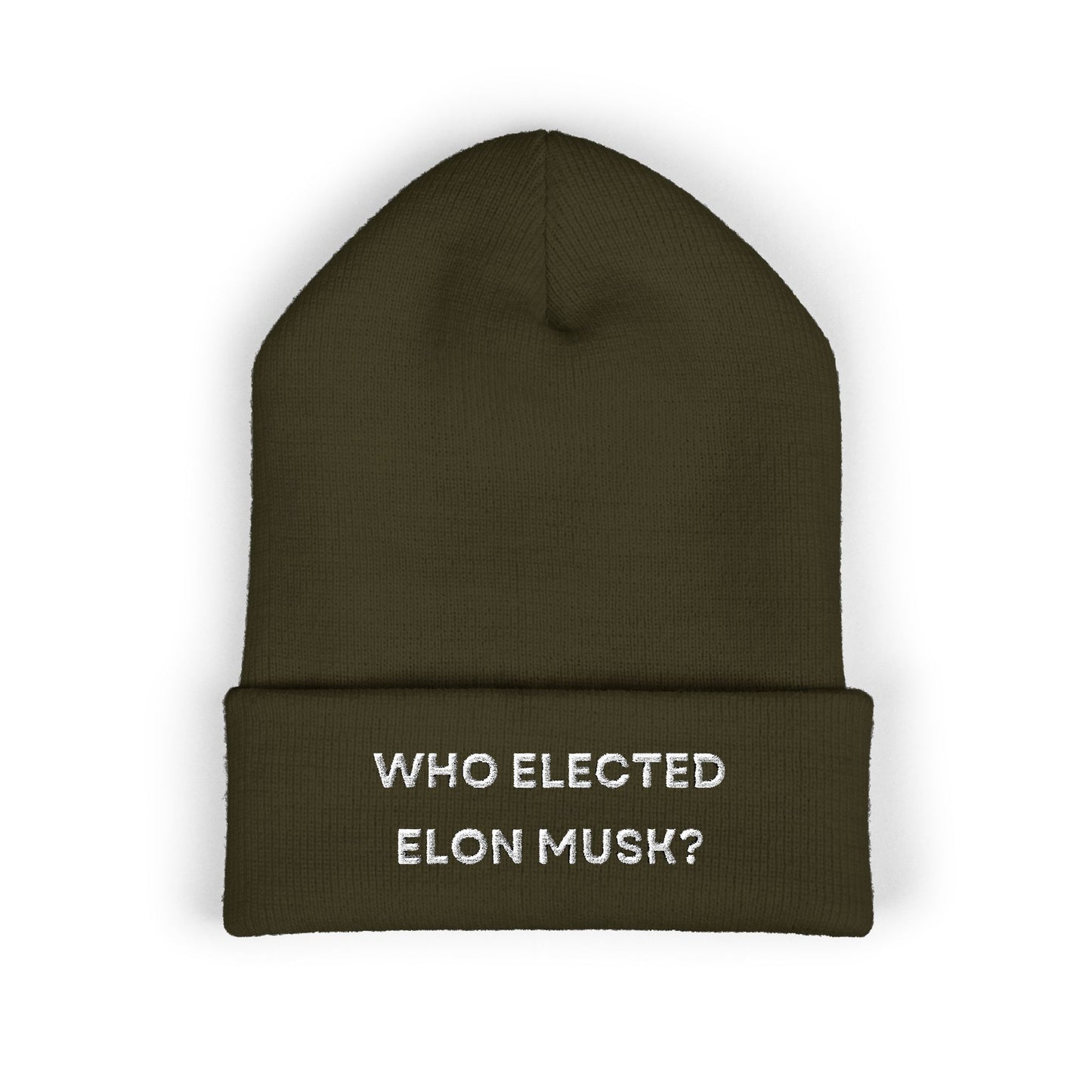 Who Elected Elon Musk? Cuffed Beanie: White Letters