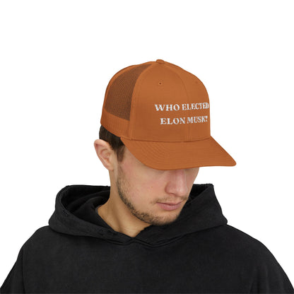 Who Elected Elon Musk? Snapback Cap - White Letters