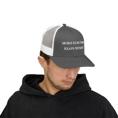 Who Elected Elon Musk? Snapback Cap - White Letters