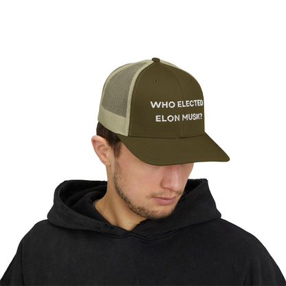 Who Elected Elon Musk? Snapback Cap - White Letters