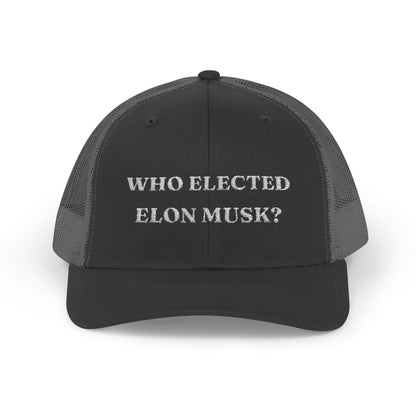 Who Elected Elon Musk? Snapback Cap - White Letters